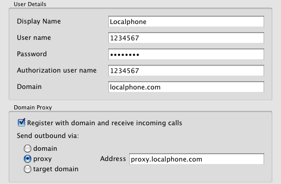 Enter your Localphone account details